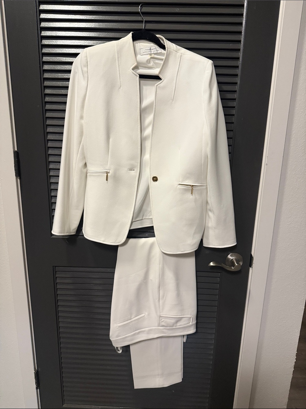 Tahari White Women's Two-Piece Suit with Gold Accents